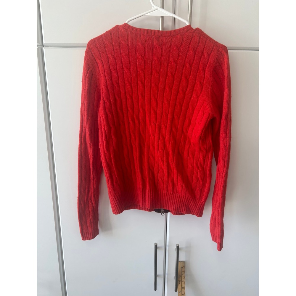Eddie Bauer Red Cable Knit Full Zip Angora Blend Cardigan Sweater Womens Medium - Picture 12 of 15